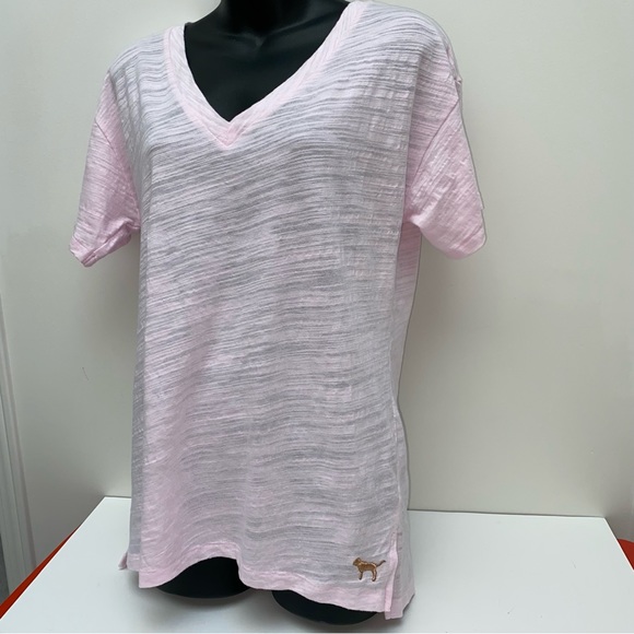 VS PINK Pink V-Neck Tee with Flippy Sequins Dog Logo - Picture 4 of 10
